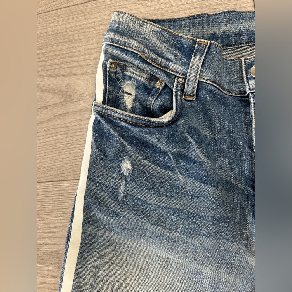 Amiri Broken Track distressed Skinny jeans w/white Stripe - Picture 11 of 16